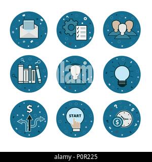 Set of 9 business icons - vector blue flatstyle Stock Vector