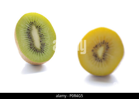 Fresh green and gold kiwi fruit isolated on white background Stock Photo