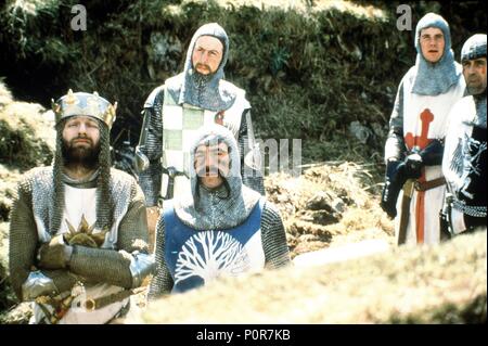 Original Film Title: MONTY PYTHON AND THE HOLY GRAIL.  English Title: MONTY PYTHON AND THE HOLY GRAIL.  Film Director: TERRY GILLIAM; TERRY JONES.  Year: 1975.  Stars: MICHAEL PALIN; JOHN CLEESE; ERIC IDLE. Credit: PYTHON PICTURES/EMI / Album Stock Photo