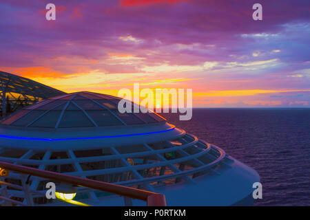 Luxury Cruise Ship Deck at Sunset. Stock Photo