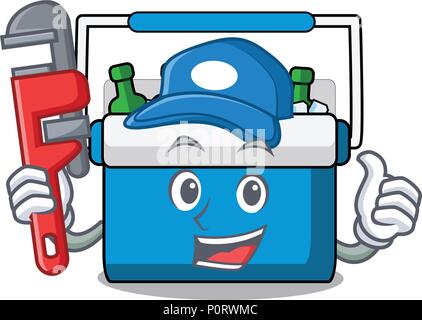 Plumber freezer bag mascot cartoon Stock Vector