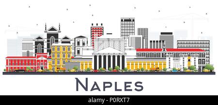 Naples Italy City Skyline with Color Buildings Isolated on White. Vector Illustration. Business Travel and Tourism Concept with Modern Architecture. Stock Vector