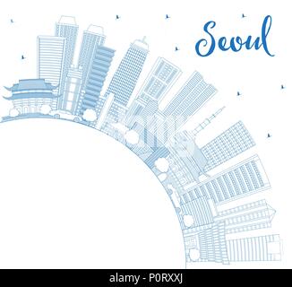 Outline Seoul Korea Skyline with Blue Buildings and Copy Space. Vector Illustration. Business Travel and Tourism Concept with Modern Architecture. Stock Vector