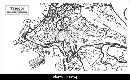 Trieste Italy City Map in Retro Style. Outline Map. Vector Illustration. Stock Vector