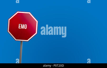Emo - red sign with blue sky Stock Photo - Alamy