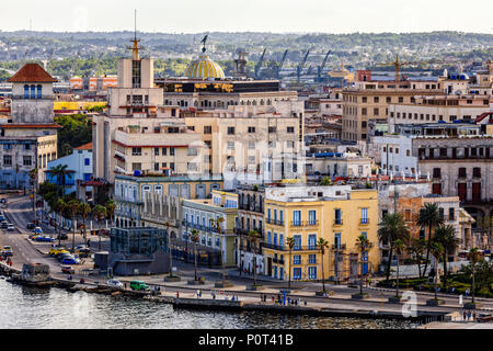 Searoad and buildings in old city center, Havana, Cuba Stock Photo