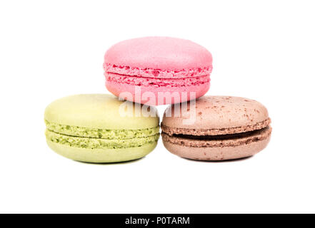 Delicious three multicolored macaroon on a white background Stock Photo