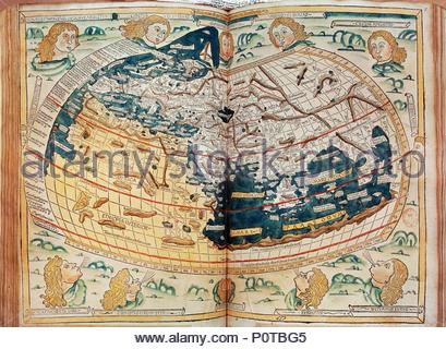 Fifteenth-century copy of a Ptolemy map of Britain, 150. From The Stock ...