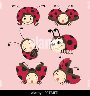 Cartoon ladybug vector set. Stock Vector