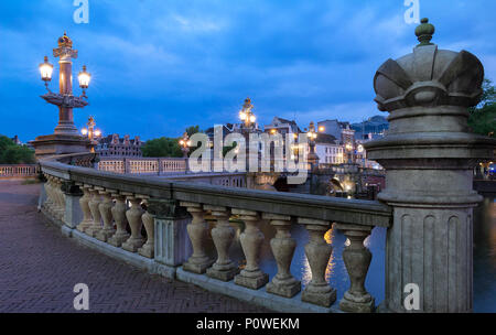 Blauwbrug Blue Bridge over Amstel river in Amsterdam at spring evening, Holland. Stock Photo