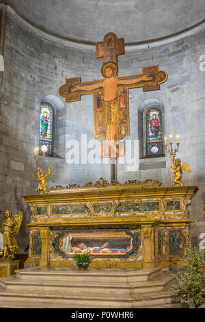 san michele lucca italy. the altar with a 12c crucifix and the