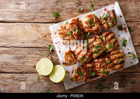 Kebab e Murgh - Chicken Kabab Marinated in a Yogurt Cumin Sauce closeup on the table. horizontal top view from above Stock Photo