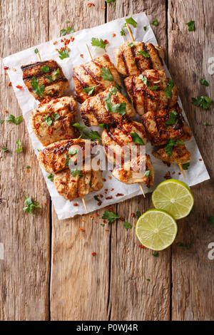 Kebab e Murgh - Chicken Kabab Marinated in a Yogurt Cumin Sauce closeup on the table. Vertical top view from above Stock Photo