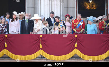 Photo Must Be Credited ©Alpha Press 079965 09/06/2018 Duchess of Kent  Lady Gabrielle Gabriella Ella Windsor, Lord Freddie Frederick Windsor, Sophie Winkleman, Princess Michael of Kent, Prince Michael of Kent, Lady Rose Windsor Tim Laurence Princess Anne Princess Beatrice Lady Louise Windsor Prince Andrew Duke Of York Queen Elizabeth II Meghan Markle Duchess of Sussex Prince Charles during Trooping The Colour at Buckingham Palace on the Mall in London. Stock Photo