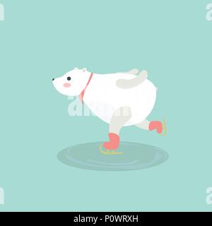Illustration of cute polar bear on ice skates. Stock Vector