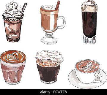 Different types of coffee.Set of vector illustrations. Stock Vector