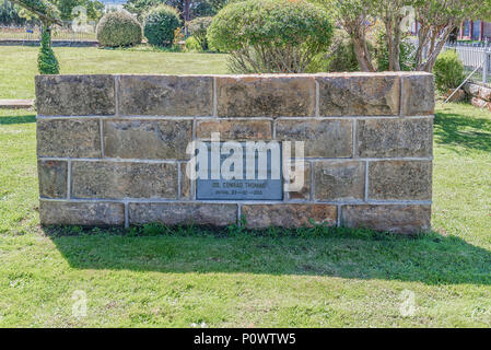 ELLIOT, SOUTH AFRICA - MARCH 28, 2018: A memorial plaque at the Dutch Reformed Church in Elliot in the Eastern Cape Province Stock Photo