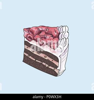 Slice of cake isolated on pastel background. Stock Vector