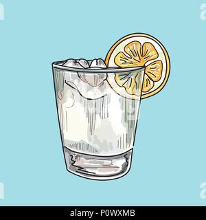 Hand drawn illustration of cocktail on pastel background. Stock Vector
