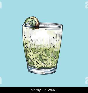 Hand drawn illustration of cocktail on pastel background. Stock Vector