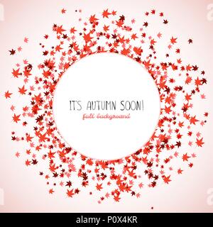 Round frame made from red maple leaves. Copy space. Background of autumn leaves. Frame for text. Momiji. Autumn concept. Vector illustration. Stock Vector