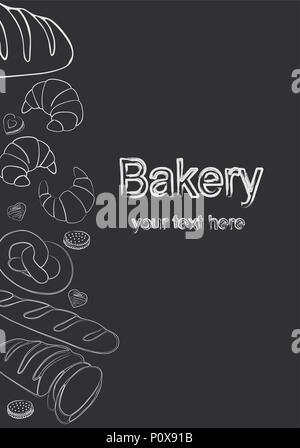 Bakery background. Linear graphic. Bread and pastry collection. Vector illustration. Stock Vector