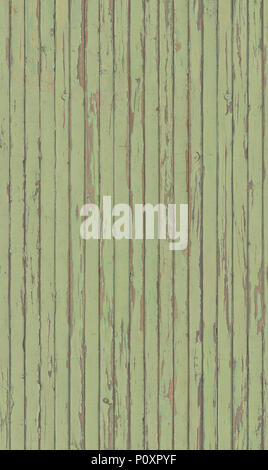 A fragment of a natural old wooden fence, painted with green paint . Presented close-up. Stock Photo