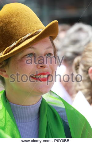 London, UK. 10th June 2018. Glorious weather in London as a march to Westminster takes place in honour of the Suffragette movement. A large march is winding its way towards Westminster with thousands of jubilant women celebrating 100 years of votes for women Credit: Clearpix/Alamy Live News Stock Photo