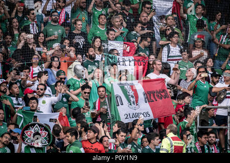 Denmark, Brøndby - June 09, 2018. Mexican football fans cheering for their team during the football friendly between Denmark and Mexico at Brøndby Stadion. (Photo credit: Gonzales Photo - Kim M. Leland). Credit: Gonzales Photo/Alamy Live News Stock Photo