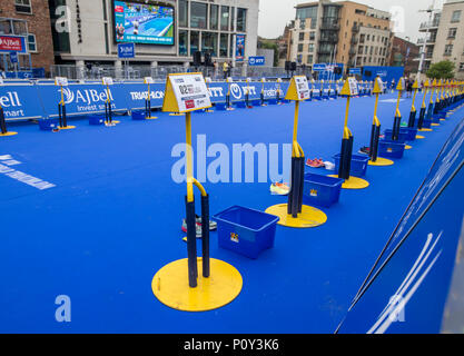 Leeds, UK. 10th June, 2018. AJ Bell World Triathlon Series, Leeds; General view of cycling Transition area 2 next to the finish area Credit: Action Plus Sports/Alamy Live News Stock Photo