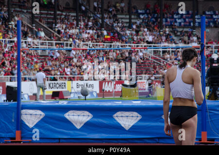 Stockholm, Sweden - 10 June 2018. The winner of the high jump Diamond league-competition in Stockholm stadion, the Authorised Neutral Athlete Mariya Lasitskene, preparing for her jump. Credit: Jari Juntunen/Alamy Live News Stock Photo