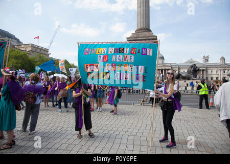 Thousands of woman and girls march in London celebrating 100 years of the women's vote and gender equality, organised by 14-18 Now and artichoke. Credit: Ink Drop/Alamy Live News Stock Photo