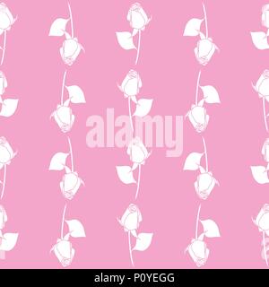 Seamless vector floral monochromatic roses pattern. pink and white colors Stock Vector