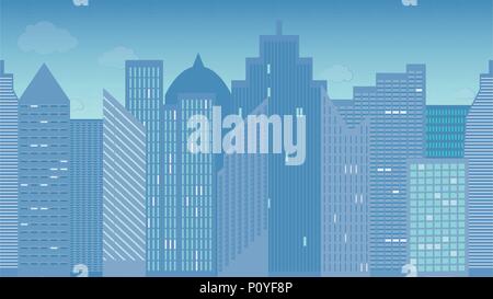 Horizontally seamless vector illustration of cityscape. Morning. Colorful. Panoramic view. Stock Vector