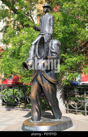 Czech Republic, Prague, Franz Kafka statue,  Jaroslav Rona sculptor, Stock Photo