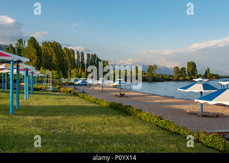 Resort on North Shore of Issyk Kul, Cholpon Ata, Kyrgyzstan Stock Photo