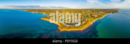 Wide aerial panorama of beautiful ocean coastline in Melbourne, Australia Stock Photo