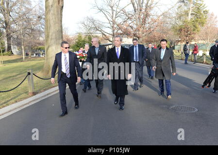 Nigel Farage And Michael Ashcroft Lay A Reef At The Grave Of Sir John Dill .Pictured  At The Arlington National Cemetery.Virginia.USA  Featuring: Nigel Farage And Michael Ashcroft Where: Virginia, Washington DC, United States When: 19 Jan 2017 Credit: Steve Finn/WENN Stock Photo