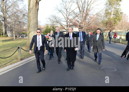 Nigel Farage And Michael Ashcroft Lay A Reef At The Grave Of Sir John Dill .Pictured  At The Arlington National Cemetery.Virginia.USA  Featuring: Nigel Farage And Michael Ashcroft Where: Virginia, Washington DC, United States When: 19 Jan 2017 Credit: Steve Finn/WENN Stock Photo