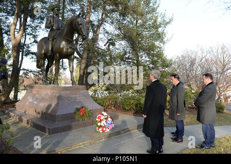 Nigel Farage And Michael Ashcroft Lay A Reef At The Grave Of Sir John Dill .Pictured  At The Arlington National Cemetery.Virginia.USA  Featuring: Nigel Farage And Michael Ashcroft Where: Virginia, Washington DC, United States When: 19 Jan 2017 Credit: Steve Finn/WENN Stock Photo