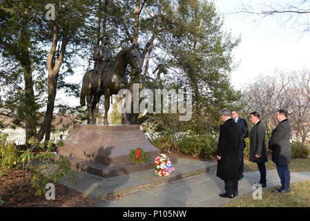 Nigel Farage And Michael Ashcroft Lay A Reef At The Grave Of Sir John Dill .Pictured  At The Arlington National Cemetery.Virginia.USA  Featuring: Nigel Farage And Michael Ashcroft Where: Virginia, Washington DC, United States When: 19 Jan 2017 Credit: Steve Finn/WENN Stock Photo