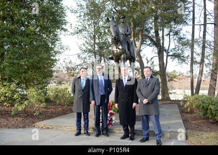 Nigel Farage And Michael Ashcroft Lay A Reef At The Grave Of Sir John Dill .Pictured  At The Arlington National Cemetery.Virginia.USA  Featuring: Nigel Farage And Michael Ashcroft Where: Virginia, Washington DC, United States When: 19 Jan 2017 Credit: Steve Finn/WENN Stock Photo