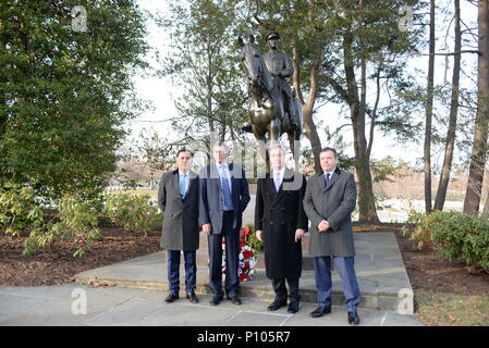 Nigel Farage And Michael Ashcroft Lay A Reef At The Grave Of Sir John Dill .Pictured  At The Arlington National Cemetery.Virginia.USA  Featuring: Nigel Farage And Michael Ashcroft Where: Virginia, Washington DC, United States When: 19 Jan 2017 Credit: Steve Finn/WENN Stock Photo