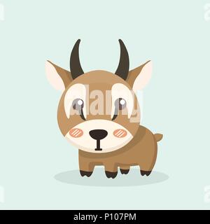 Cute cartoon antelope on pastel background. Stock Vector
