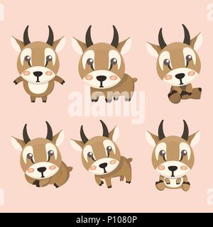 a set of african antelope on pastel background. Stock Vector