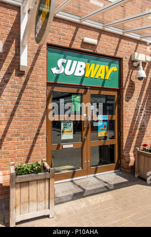 Entrance to the Subway fast food franchise at Gretna Gateway Outlet Village, a 'strip mall' in the very south of Scotland. Stock Photo