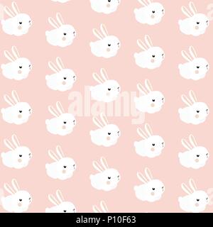 Seamless pattern with cute white rabbits with flowers. Easter bunnies ...