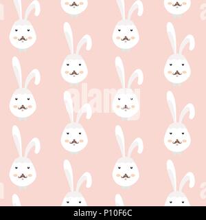 Seamless pattern with cute white rabbits. Stock Vector