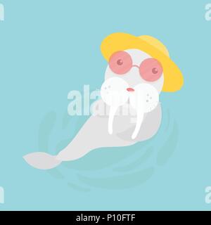 Cute sea lion on pastel background. Stock Vector