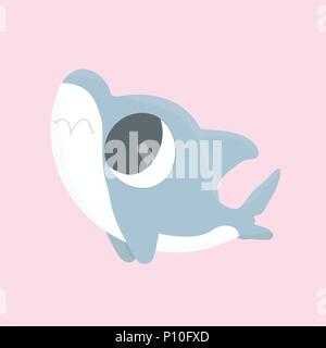 Cartoon shark vector illustration on pastel background. Stock Vector
